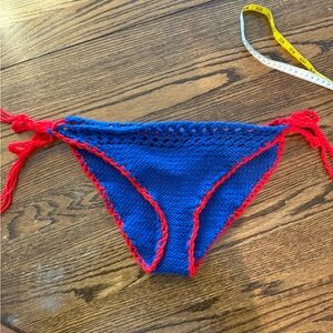 Handmade Blue and Red Crochet Bikini Bottoms
